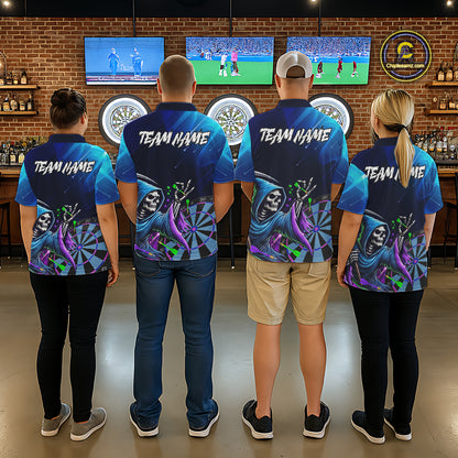 Funny Grim Reaper Blue Purple Galaxy Dart Shirts With Pocket Option For Men TDM5490
