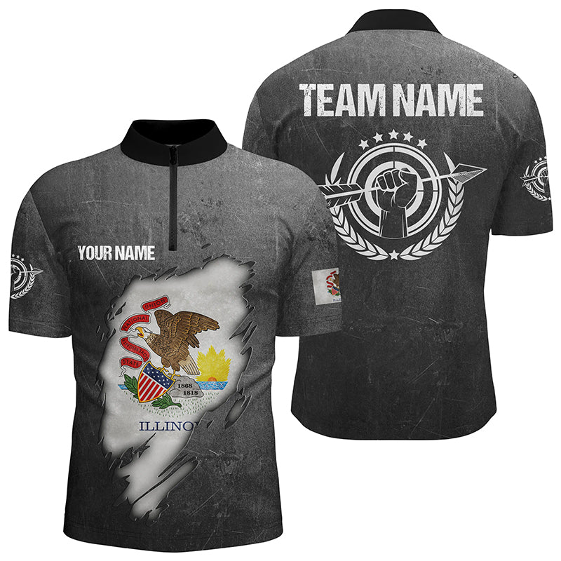 Customized Grunge Illinois Archery Men Quarter-Zip Shirts, Illinois Flag Shirts For Archer TDM0932