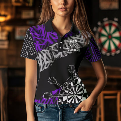 Custom Darts Shirts For Women Personalized Zig-Zag Pattern Dart Jerseys, Cool Dart Shirts |Purple TDM3444