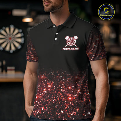 Black And Red Custom Light Darts Polo & Quarter Zip For Men, Darts Jersey Team Outfit TDM5945