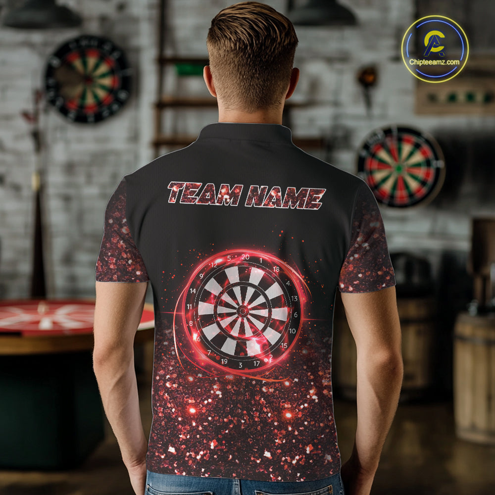 Black And Red Custom Light Darts Polo & Quarter Zip For Men, Darts Jersey Team Outfit TDM5945