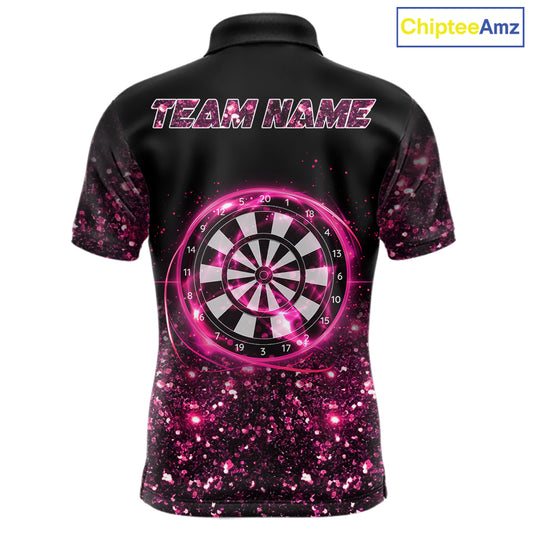 Pink And Black Custom Light Darts Polo & Quarter Zip For Men, Darts Jersey Team Outfit TDM5946