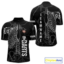 Load image into Gallery viewer, White Skeleton Custom Black Grunge Darts Polo &amp; 1/4 Zip, Funny Dart Shirts For Men Dart Jerseys TDM3746