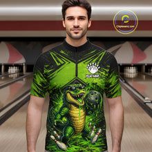 Load image into Gallery viewer, Black And Green Funny Alligator Bowling Shirt For Men Custom Bowling Jersey Team Polo &amp; 1/4 Zip TDM6109