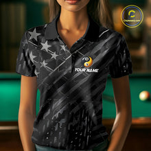 Load image into Gallery viewer, Black US Flag Yin And Yang Custom Eagle Billiard Shirts For Women, 8 Ball &amp; 9 Ball Pool Team Jersey TDM6532