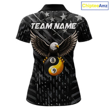 Load image into Gallery viewer, Black US Flag Yin And Yang Custom Eagle Billiard Shirts For Women, 8 Ball &amp; 9 Ball Pool Team Jersey TDM6532