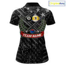 Load image into Gallery viewer, Black US Flag 8 Ball &amp; 9 Ball Pool Billiard Shirt For Women Custom Billiard Team Jersey Polo, 1/4 Zip TDM6533
