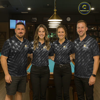 Black US Flag 8 Ball & 9 Ball Pool Billiard Shirt For Men Custom Billiard Team Jersey Polo, 1/4 Zip TDM6533