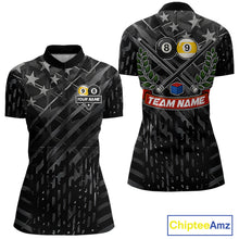 Load image into Gallery viewer, Black US Flag 8 Ball &amp; 9 Ball Pool Billiard Shirt For Women Custom Billiard Team Jersey Polo, 1/4 Zip TDM6533