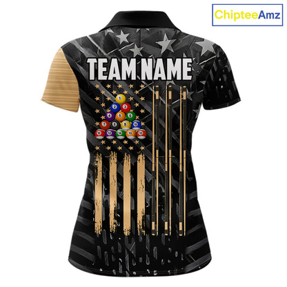 Black American Flag 8 Ball Billiard Shirt For Women Custom Billiard Team Jersey Polo & 1/4 Zip |Tan TDM6535