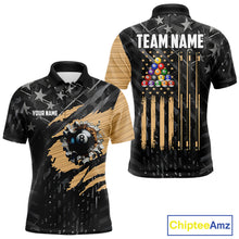 Load image into Gallery viewer, Black American Flag 8 Ball Billiard Shirt For Men Custom Billiard Team Jersey Polo &amp; 1/4 Zip |Tan TDM6535
