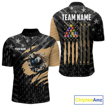 Load image into Gallery viewer, Black American Flag 8 Ball Billiard Shirt For Men Custom Billiard Team Jersey Polo &amp; 1/4 Zip |Tan TDM6535