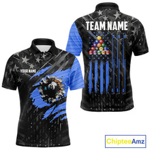 Load image into Gallery viewer, Black American Flag 8 Ball Billiard Shirt For Men Custom Billiard Team Jersey Polo &amp; 1/4 Zip |Blue TDM6536