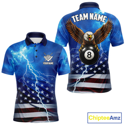 Blue Lightning American Flag Eagle Billiard Shirts For Men Custom 8 Ball Pool Jersey Polo, 1/4 Zip TDM6538