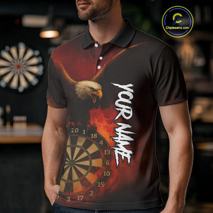 Personalized Fire Flame Eagle Dart Shirts For Men Custom Darts Team Jersey Polo & Quarter Zip TDM4209