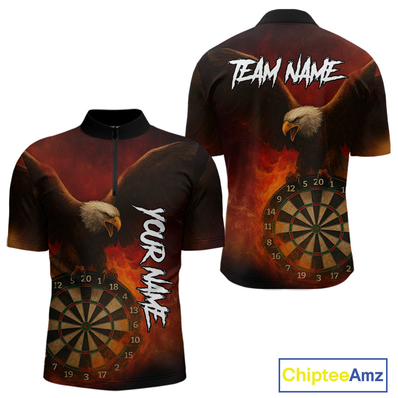 Personalized Fire Flame Eagle Dart Shirts For Men Custom Darts Team Jersey Polo & Quarter Zip TDM4209