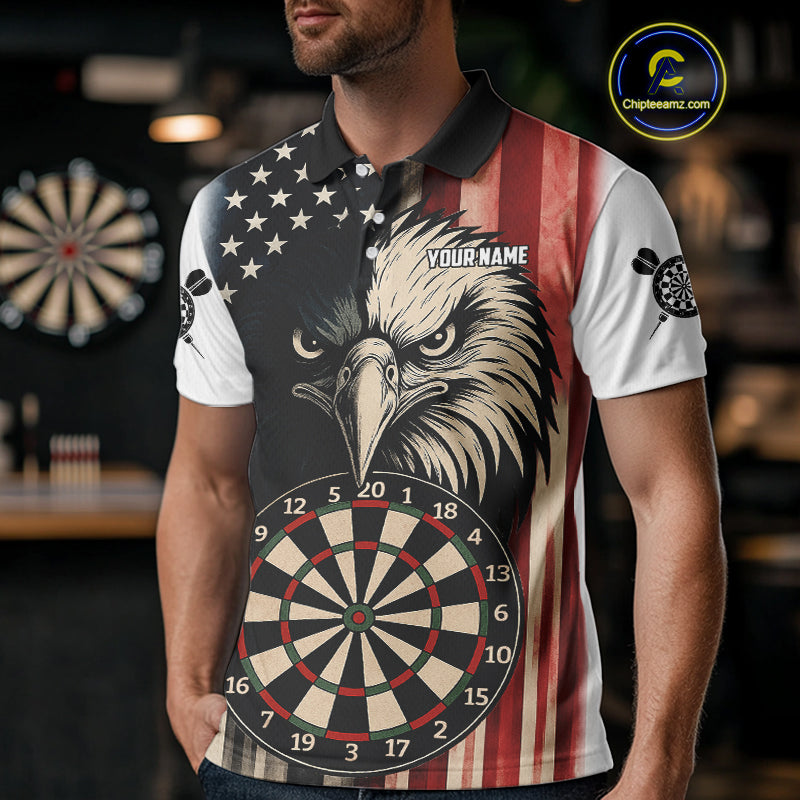 Personalized Vintage American Flag Eagle Darts Shirt For Men Custom Patriotic Darts Team Jerseys TDM4212