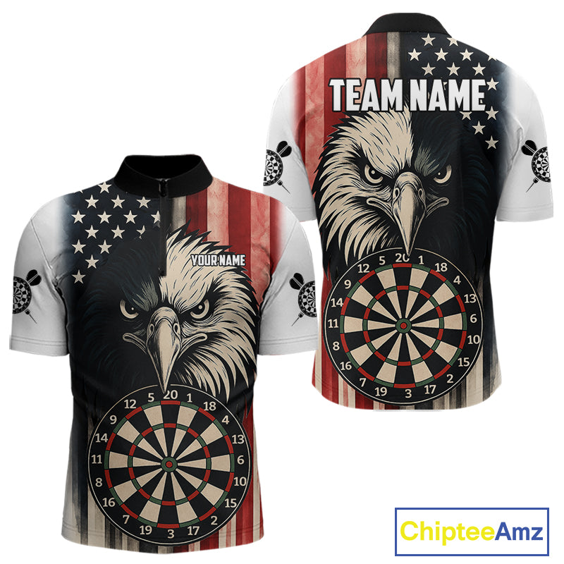 Personalized Vintage American Flag Eagle Darts Shirt For Men Custom Patriotic Darts Team Jerseys TDM4212