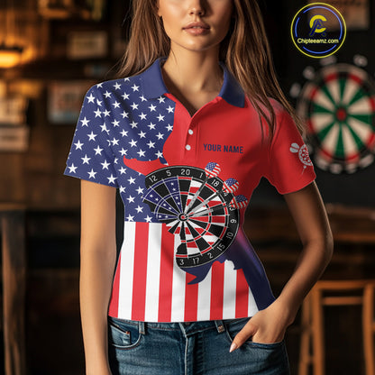 American Flag Dartboard Patriotic Darts Shirt For Women Custom Darts Team Jersey Polo & 1/4 Zip TDM4608