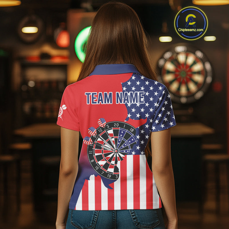 American Flag Dartboard Patriotic Darts Shirt For Women Custom Darts Team Jersey Polo & 1/4 Zip TDM4608