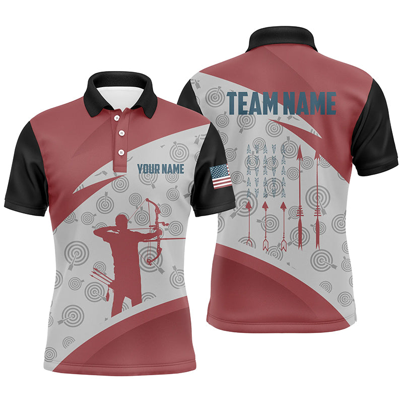 Personalized Archery Jerseys Red Silhouette Polo Shirts For Men, Gifts For Archery Team Lover TDM0605