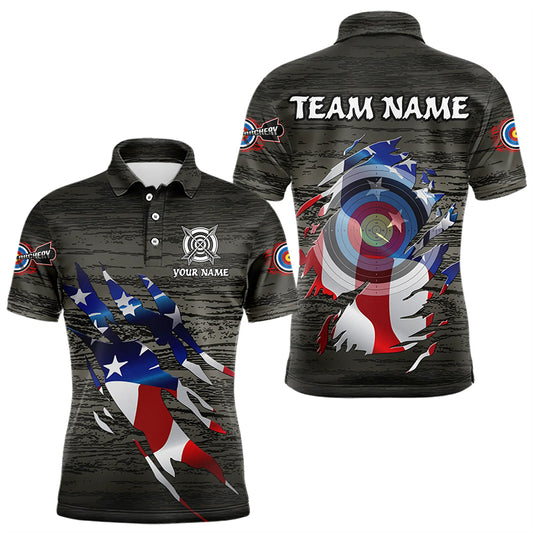 Personalized Grey Grunge USA Flag Archery Shirts For Men, American Patriotic Archery Team Jerseys TDM3243