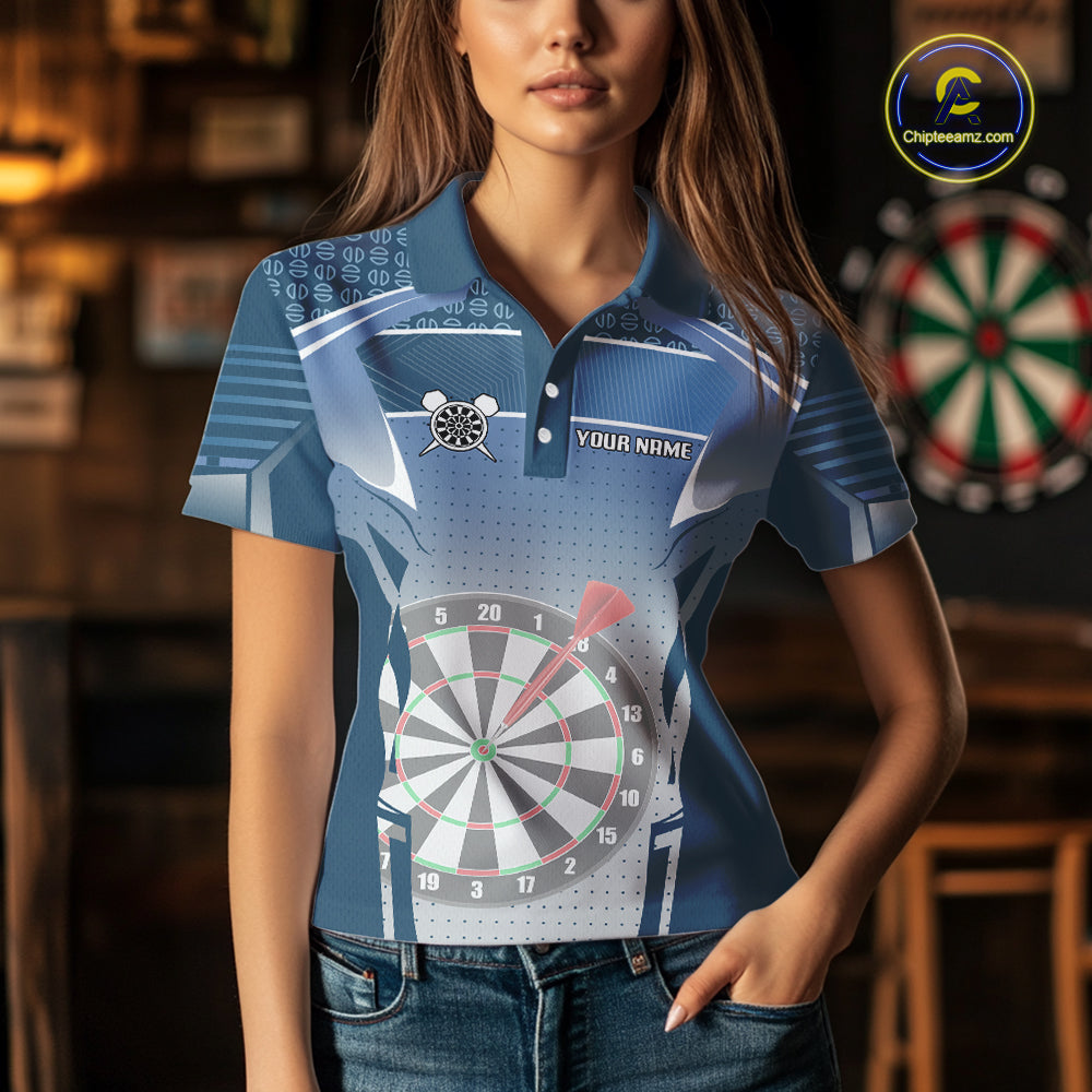 Blue Dartboard Lights Custom Darts Polo & Quarter Zip For Women, Personalized 3D Darts Team Jersey TDM5497