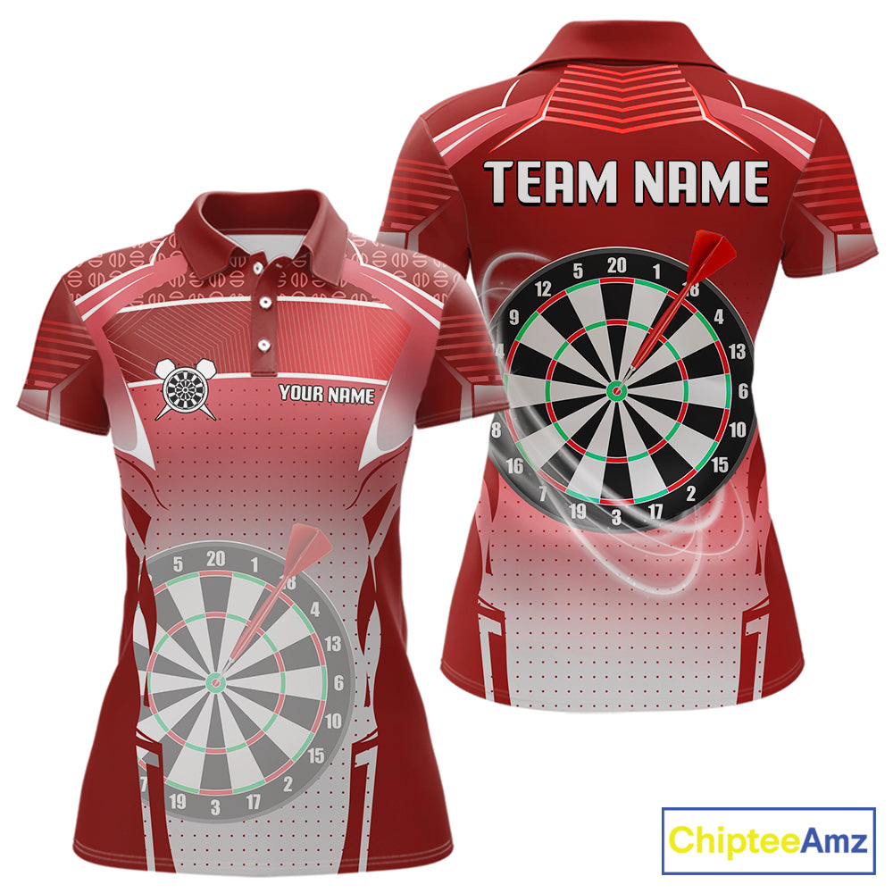 Red Dartboard Lights Custom Darts Polo & Quarter Zip For Women, Personalized 3D Darts Team Jersey TDM5498