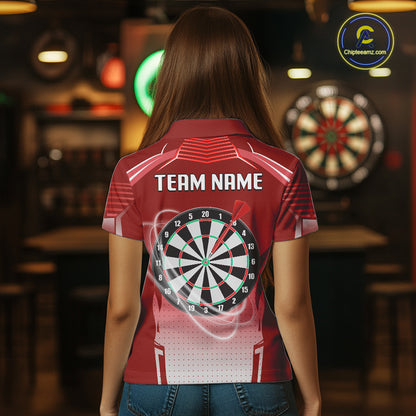 Red Dartboard Lights Custom Darts Polo & Quarter Zip For Women, Personalized 3D Darts Team Jersey TDM5498