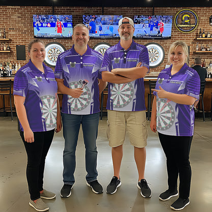 Purple Dartboard Lights Custom Darts Polo & Quarter Zip For Men, Personalized 3D Darts Team Jersey TDM5499