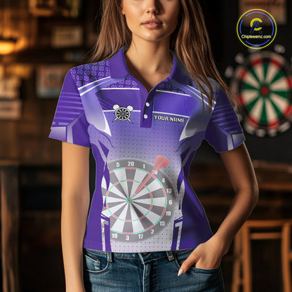 Purple Dartboard Lights Custom Darts Polo & Quarter Zip For Women, Personalized 3D Darts Team Jersey TDM5499