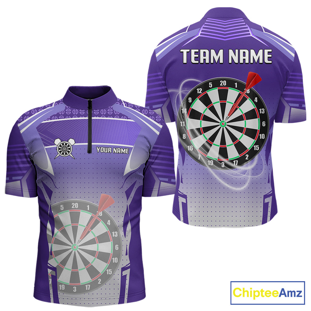 Purple Dartboard Lights Custom Darts Polo & Quarter Zip For Men, Personalized 3D Darts Team Jersey TDM5499