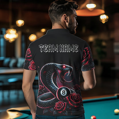 Personalized Rose 8 Ball Pool Cobra Snake Billiard Shirts For Men, Billiard Jerseys Polo & 1/4 Zip TDM3748
