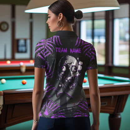 Funny Skull Claw Pattern Custom Women Billiard Shirts, Grunge Purple Black Team Billiard Jerseys TDM3751
