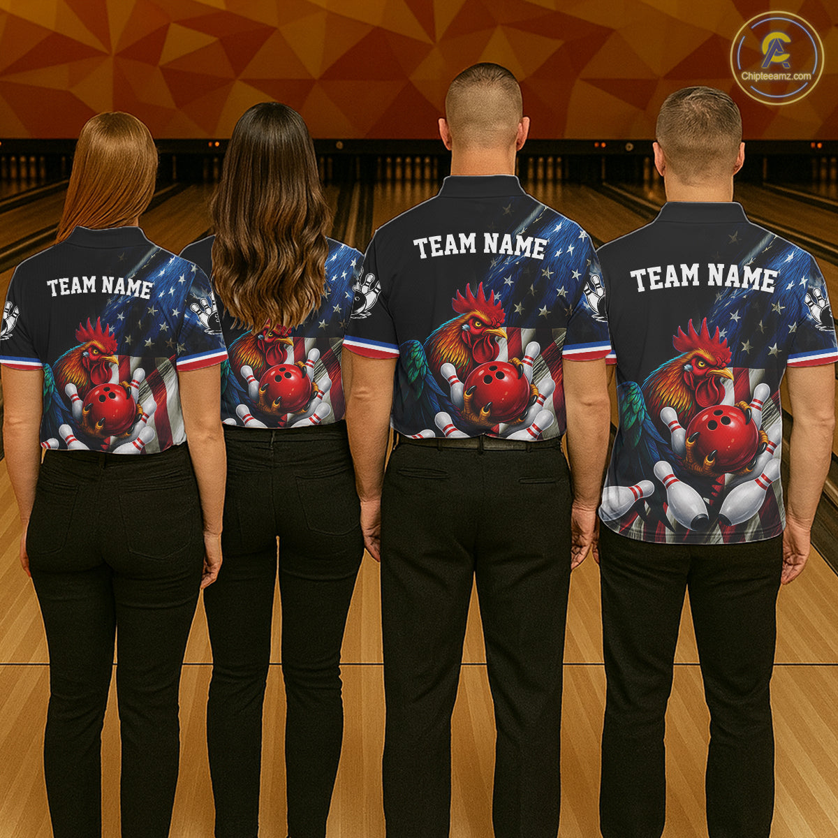 American Flag Rooster Bowling Jersey For Men Custom Patriotic Bowling Shirt Team Polo & 1/4 Zip TDM6119