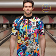 Load image into Gallery viewer, Funny Rooster Colorful Graffiti Style Custom Bowling Shirt For Men, Bowling Jersey Polo &amp; 1/4 Zip TDM6120