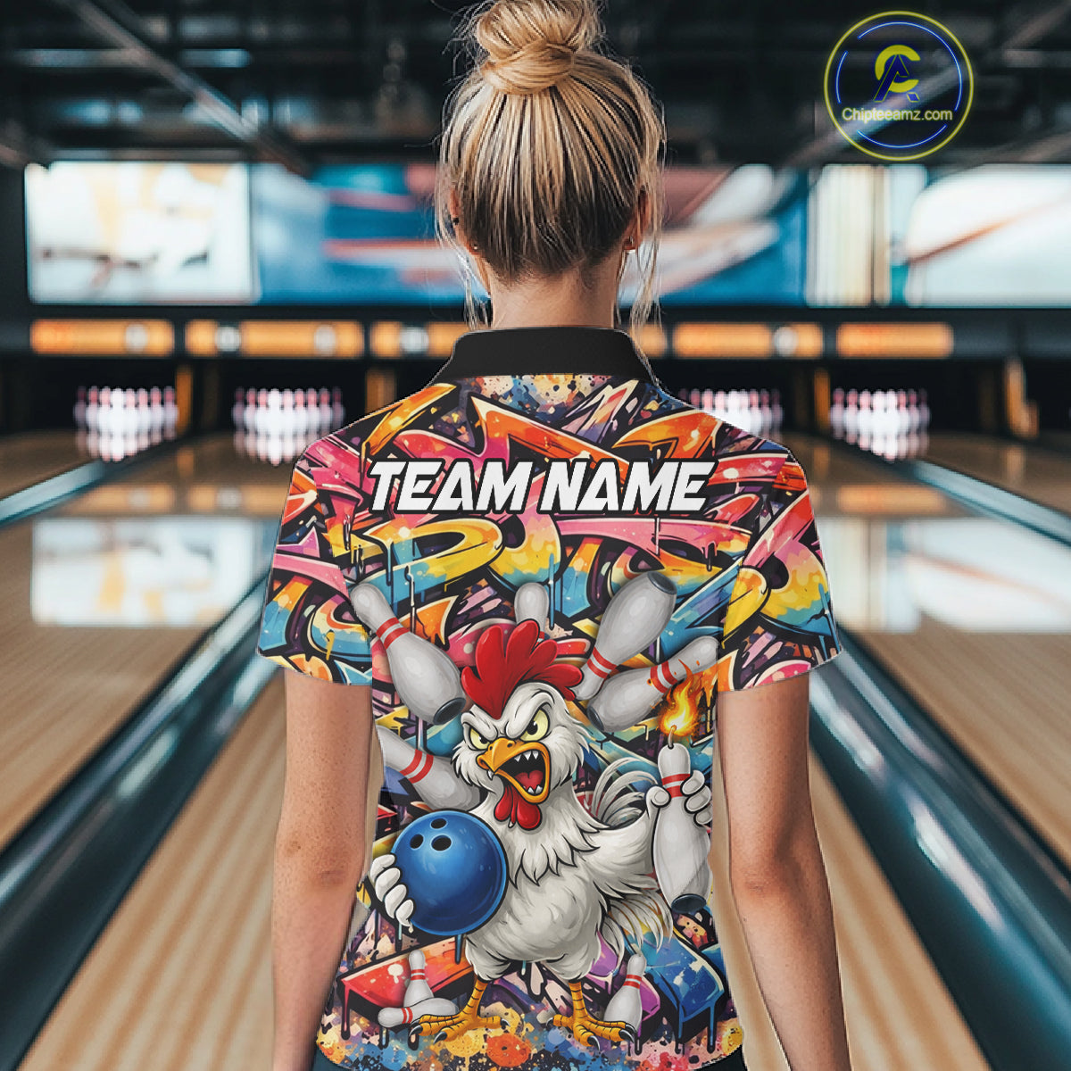 Funny Rooster Graffiti Style Bowling Jersey For Women Custom Bowling Team Jersey Polo & 1/4 Zip TDM6121