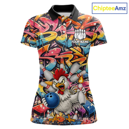 Funny Rooster Graffiti Style Bowling Jersey For Women Custom Bowling Team Jersey Polo & 1/4 Zip TDM6121
