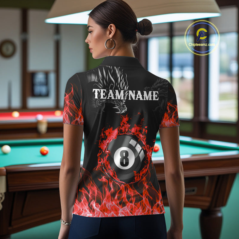 Personalized Red Flaming Dragon 8 Ball Billiard Shirts For Women Custom Team League Billiard Jerseys TDM4220