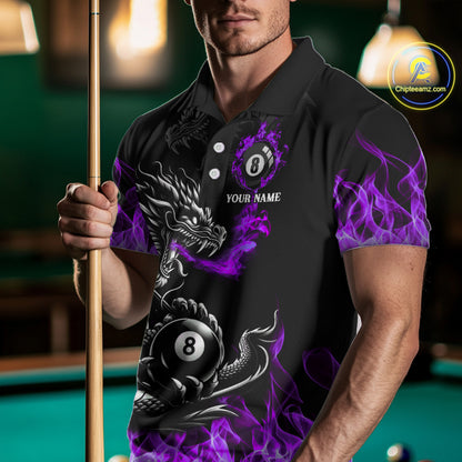Personalized Purple Flaming Dragon 8 Ball Billiard Shirt For Men, Team League Billiard Jerseys TDM4221