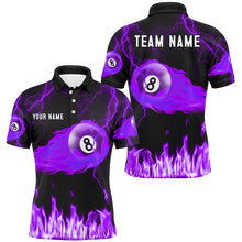 Load image into Gallery viewer, Personalized Purple 8 Ball Flame Thunder Lightning Billiard Shirts For Men, Pool Team League Shirts TDM2053