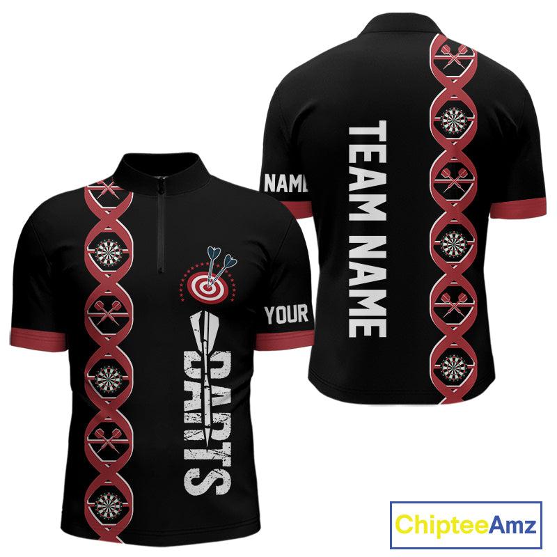 Personalized DNA Darts Shirt For Men Custom Black And Red Funny Darts Jersey Team Polo & 1/4 Zip TDM4617
