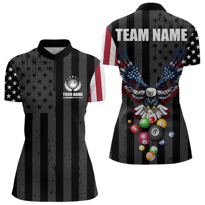 Personalized Eagle American Flag Billiard Balls Pool Shirt For Women, Patriotic Billiard Shirt Jersey TDM3252