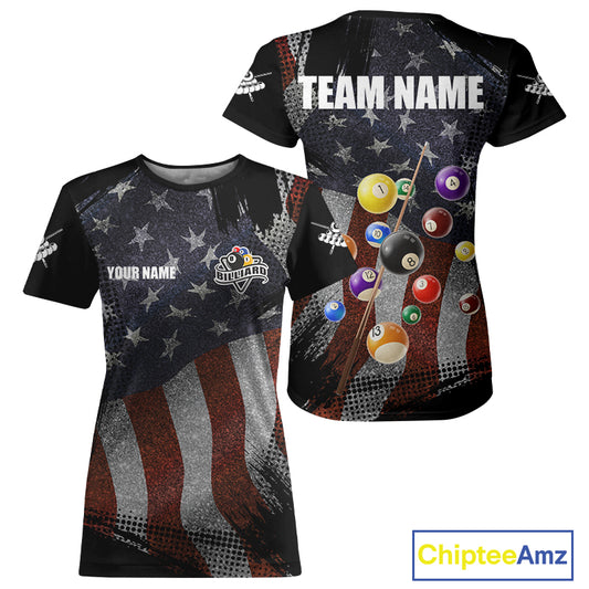 Retro American Flag Patriotic Billiard T-Shirts For Women Custom Pool Team Shirt, Billiard Jersey TDM3256