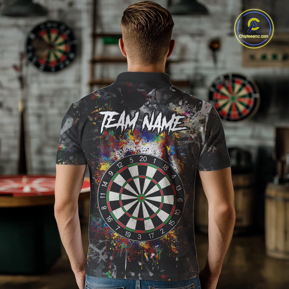 Colorful Grunge Skull Darts Polo & Quarter Zip For Men Custom Darts Team Jersey, Funny Darts Gifts TDM5503