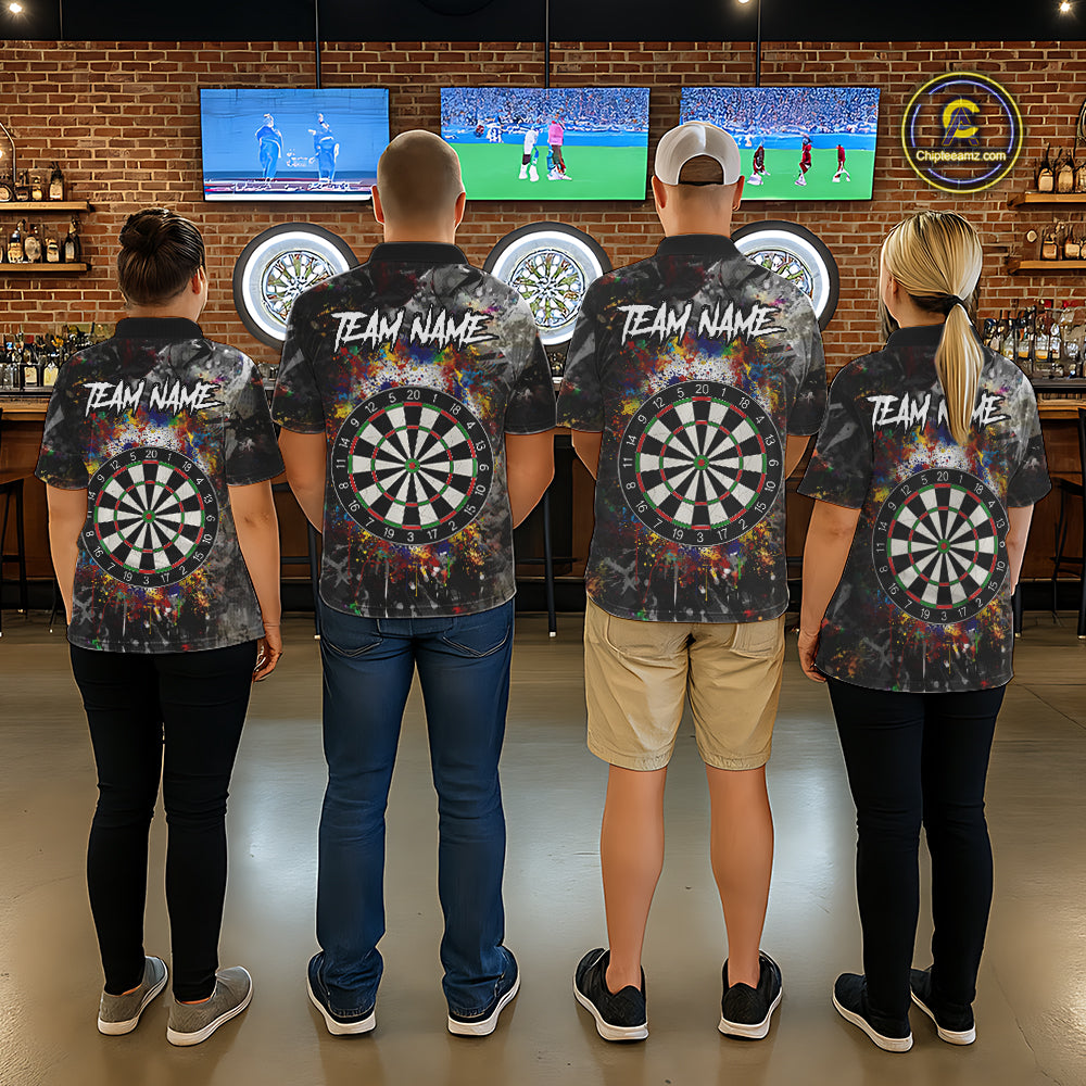 Colorful Grunge Skull Darts Polo & Quarter Zip For Men Custom Darts Team Jersey, Funny Darts Gifts TDM5503