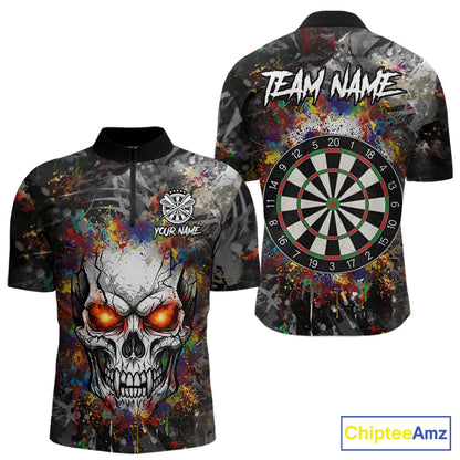 Colorful Grunge Skull Darts Polo & Quarter Zip For Men Custom Darts Team Jersey, Funny Darts Gifts TDM5503
