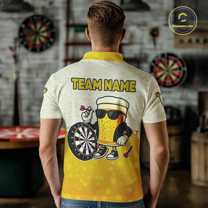 Personalized Yellow Funny Beer Darts Shirt For Men Custom Darts Jersey Team Polo & 1/4 Zip TDM5508
