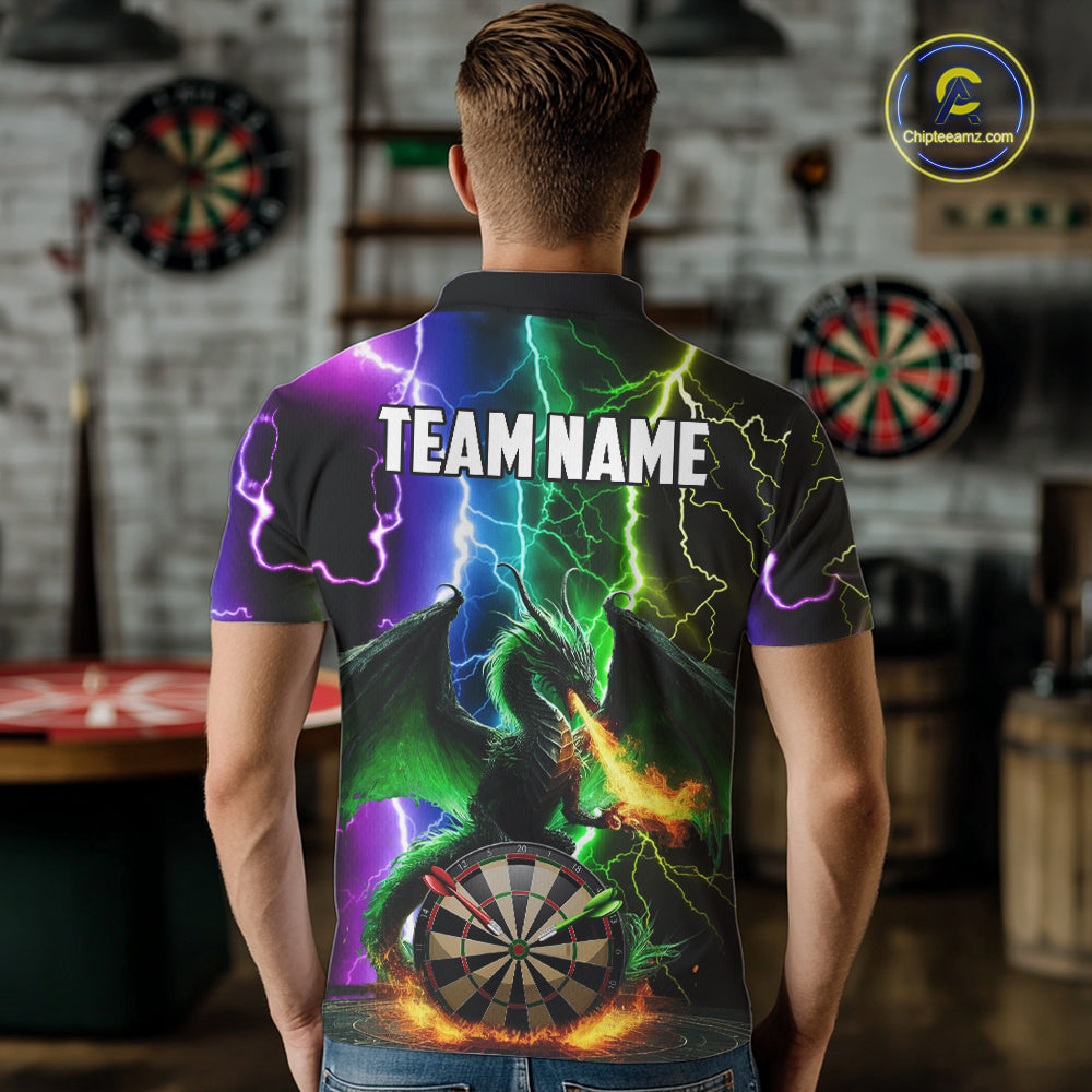 Colorful Lightning Dragon Darts Shirt For Men Custom Darts League Jersey Team Polo & 1/4 Zip TDM5761