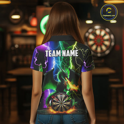 Colorful Lightning Dragon Darts Shirt For Women Custom Darts League Jersey Team Polo & 1/4 Zip TDM5761
